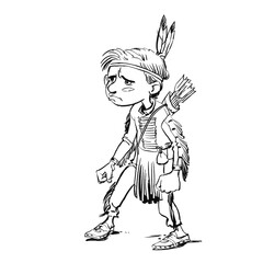Illustration of a sad Thinking Boy. A boy dressed as Indian.