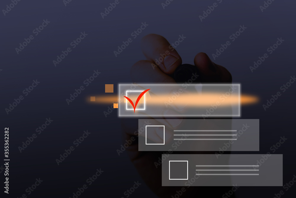 Aufkleber hand ticking checklist red mark empty square prioritizing important list