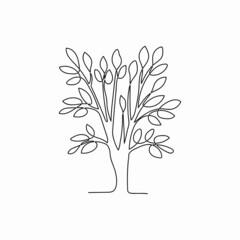 Fototapeta na wymiar Continuous line drawing of small tree. Collection of tree illustrations in one line style. Can be used to describe any natural topic or healthy lifestyle.