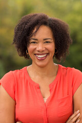 Confident Happy African American Woman Smiling Outside