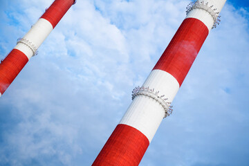 Red-white Tubes of heat electropower station in Moscow, Russia