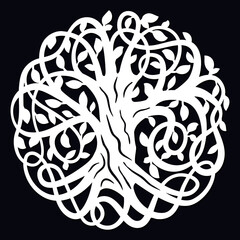 Laser cutting template. Decorative celtic tree of life. Paper cutout design. Vector silhouette. Wood or metal cutting. Family tree. Stamp. Die cut decoration.