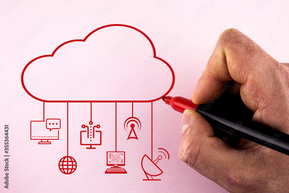 Poster futuristic big data cloud computing diagram network storage technology