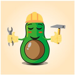 Cute half avocado engineer cartoon character design