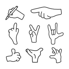 Obraz na płótnie Canvas creative sign or signal show manually finger stock. hand gesture icons on a white background handdrawn style. Vector illustration. for websites, apps, and ad pointers