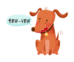 Dog Sitting with Open Mouth Making Bow-wow Sound Isolated on White Background Vector Illustration