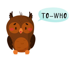 Owl with Open Mouth Making Whoo Sound Isolated on White Background Vector Illustration