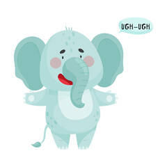 Obraz premium Elephant with Open Mouth Making Sound Isolated on White Background Vector Illustration