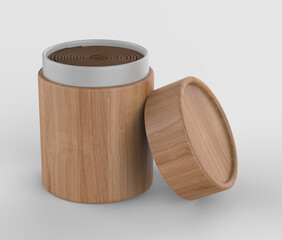 Blank Agar wood Incense coil Paper Tube Packaging For Branding and mock up, 3d render illustration.