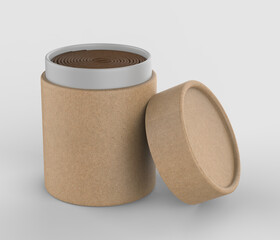 Blank Agar wood Incense coil Paper Tube Packaging For Branding and mock up, 3d render illustration.