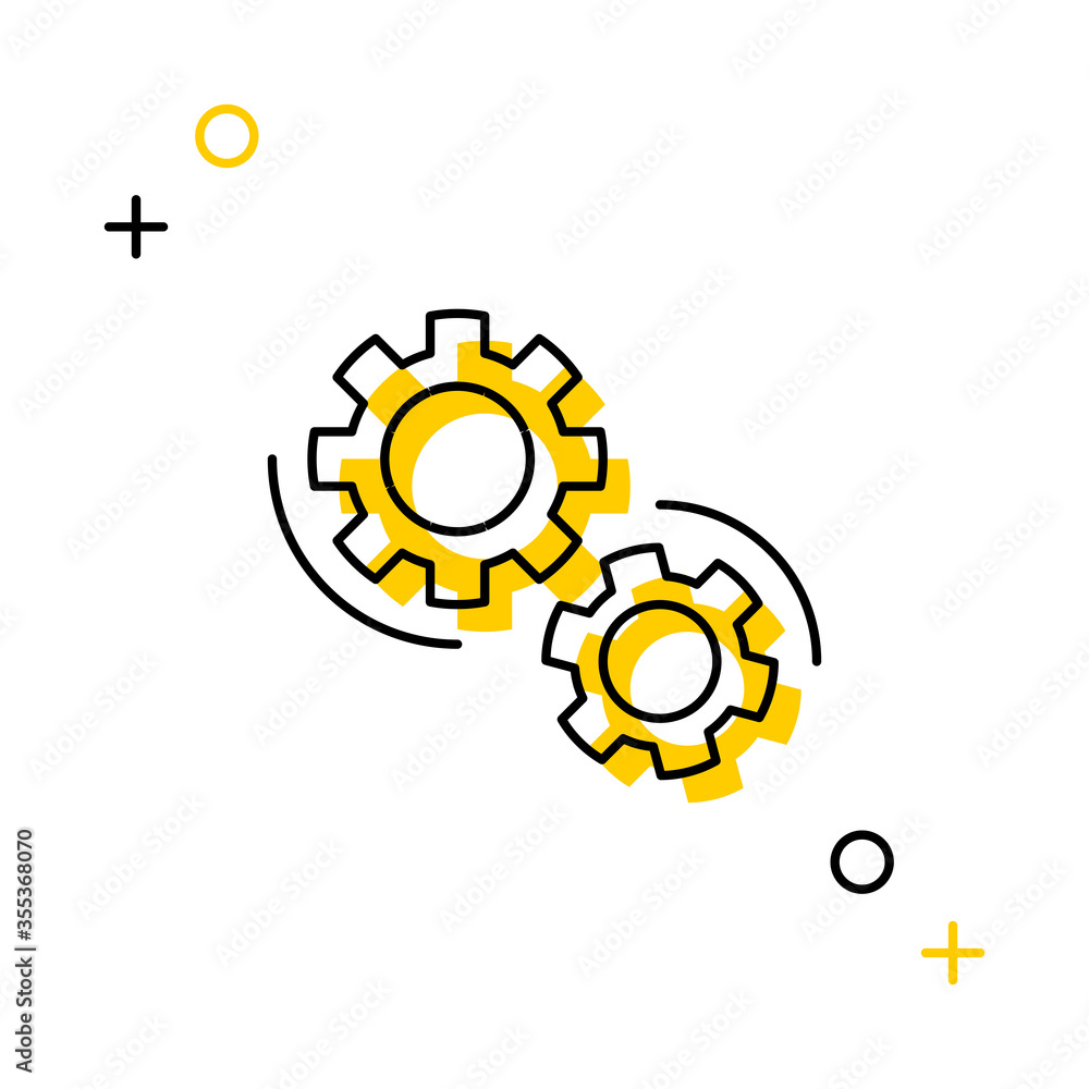 Aufkleber two gears thin line icon on a white background for web and mobile app. vector illustration easy to e