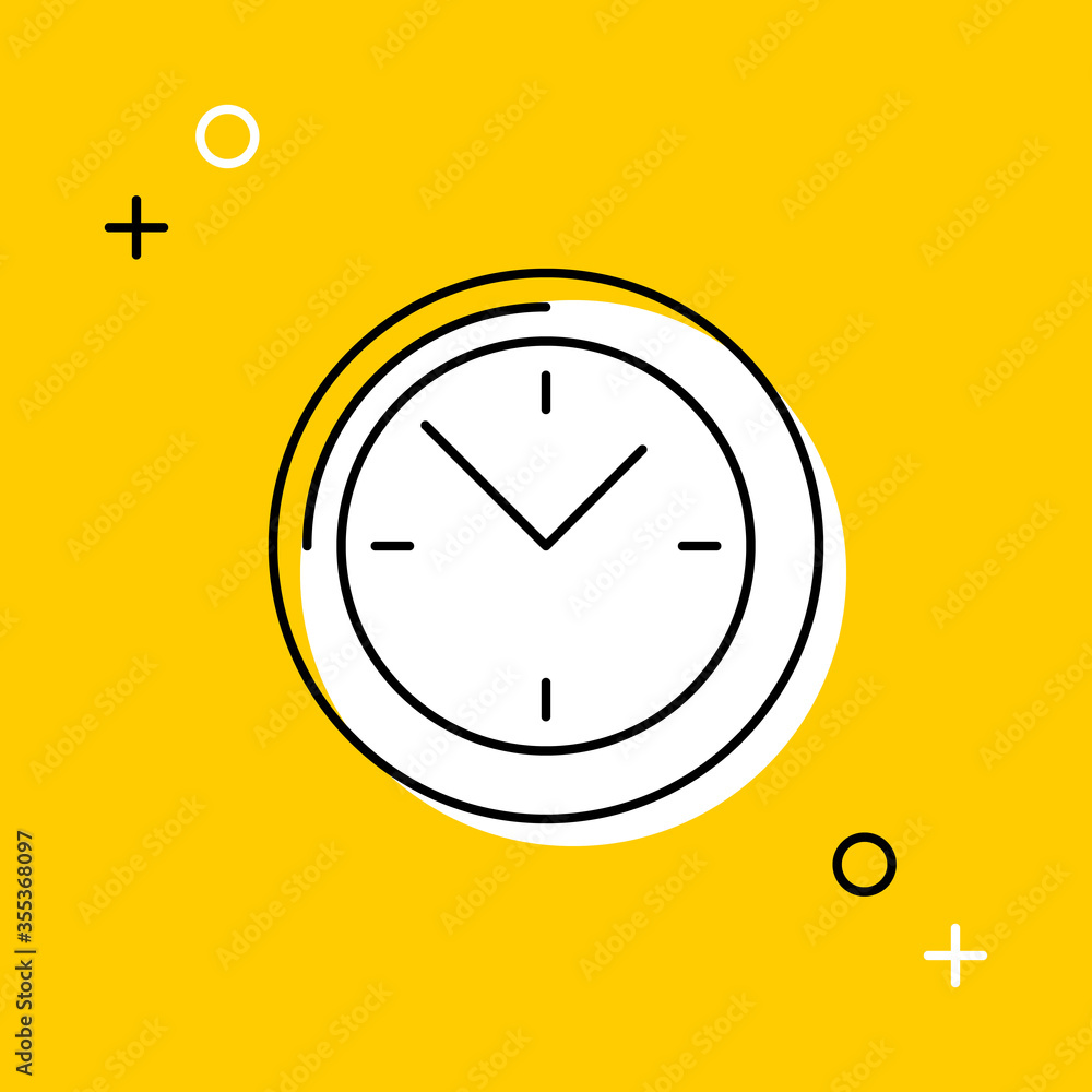 Aufkleber round clock thin line icon on yellow background for web and mobile app. vector illustration easy to 