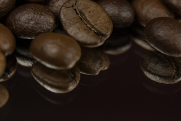 Fragrant fried coffee beans. close-up texture