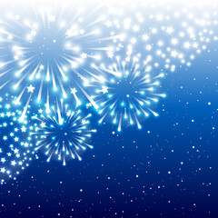 Shiny fireworks on night starry sky background for Your holiday festive design