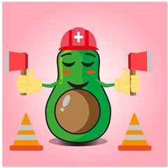 Cute half avocado fire fighter cartoon character design