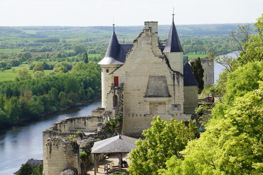 bird eye view of the castle of Chinon, France by the Vienne river