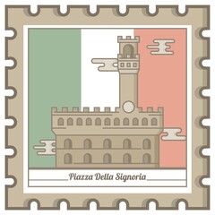 Fototapeta premium piazza della signoria postal stamp