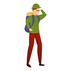 Adventure tourist icon. Cartoon of adventure tourist vector icon for web design isolated on white background