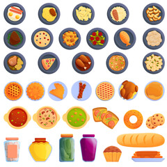 Homemade food icons set. Cartoon set of homemade food vector icons for web design