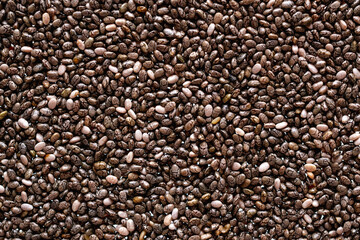 Chia seeds close-up background . The texture of the Chia seeds. Copy space.