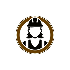 Woman builder icon isolated on white background. Woman construction worker icon