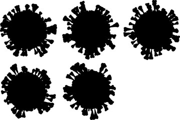 COrona VIrus COVID - 19 under the microscope 3d illustration, vector ink silhouette logo.