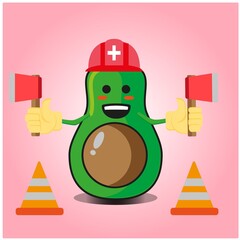 Cute half avocado fire fighter cartoon character design