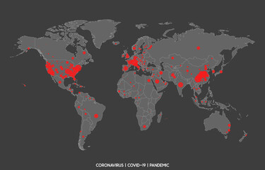 Coronavirus COVID-19 Map Spreading. Pandemic Virus. Desease Name Text. Vector Illustration Eps10