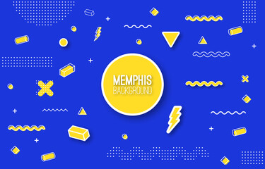 Memphis Style Geometric Minimal Retro Background. 80's 90's Trendy Simple Style Memphis Elements Pattern. Retro Minimal Memphis Geometric Style Background Banner. Vector Illustration Eps10