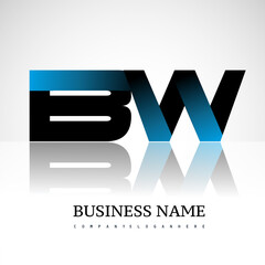 Initial letter BW uppercase modern and simple logo linked blue and black colored, isolated in white background. Vector design for company identity.