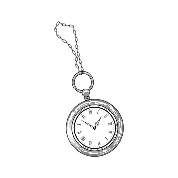 Retro pocket watch. Vector illustration in engraved vintage style, isolated on white background