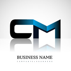 Initial letter CM uppercase modern and simple logo linked blue and black colored, isolated in white background. Vector design for company identity.