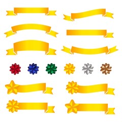 Fototapeta premium プレゼントに使えるゴールドリボンのイラスト素材のセット