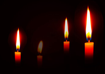 Candle flame at night. Lighting design for background, candle lit in a dark room with dark background
