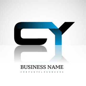 Initial letter CY uppercase modern and simple logo linked blue and black colored, isolated in white background. Vector design for company identity.