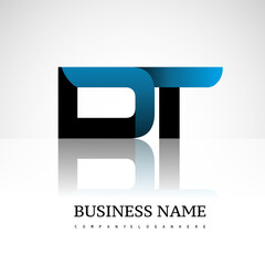 Initial letter DT uppercase modern and simple logo linked blue and black colored, isolated in white background. Vector design for company identity.