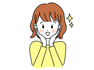 手を顔に当てて喜ぶ女性 