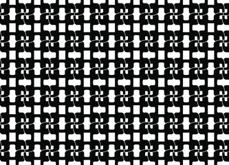 Decorative knotted black squares connecting in a repeating pattern on a white background, vector illustration