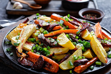 grilled veggies on a rustic wooden board