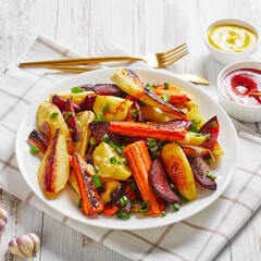 grilled veggies on a white plate, top view