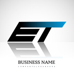 Initial letter ET uppercase modern and simple logo linked blue and black colored, isolated in white background. Vector design for company identity.