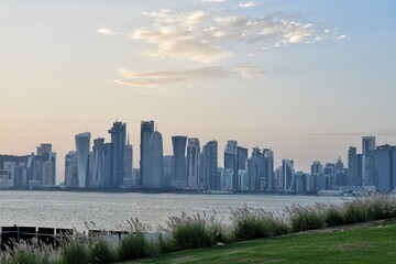 city skyline at sunset