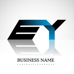 Initial letter EY uppercase modern and simple logo linked blue and black colored, isolated in white background. Vector design for company identity.