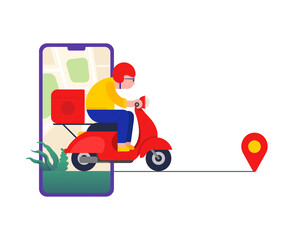 Online delivery service concept, Fast delivery by scooter on mobile. E-commerce concept. Online food order infographic. Webpage, app design