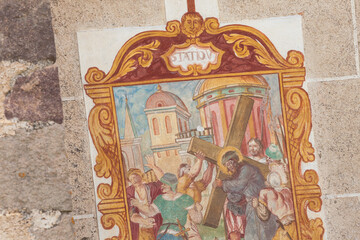 Fresco from the St.Magdalena little church in Val di Funes representing a moment on the Way of the cross.