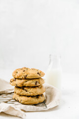 chocolate chip cookies breakfast on white table