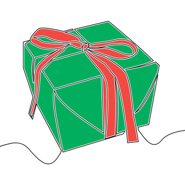 Flat Continuous Drawing Line Art Gift Box Concept