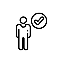 People with check mark, profile approved outline icons. Vector illustration. Editable stroke. Isolated icon suitable for web, infographics, interface and apps.
