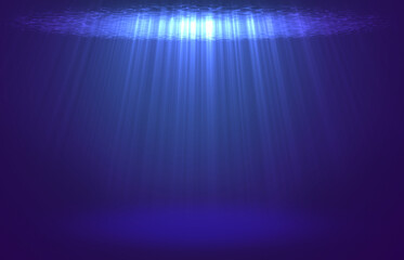 Abstract blue background with rays, underwater scene. 3D render / rendering