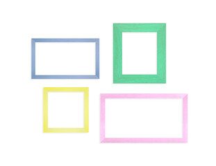 isolated colorful blank wood frames on white background